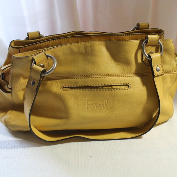 FOSSIL Large Yellow Leather Satchel w/ Pockets Galore! - Picture 1 of 12